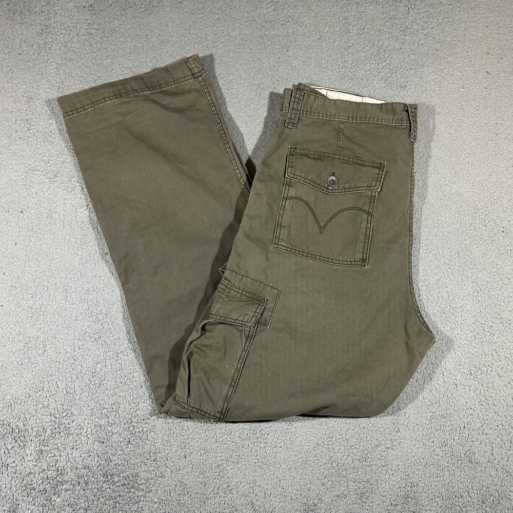 Vtg Y2K Levi Cargo Loose Straight Olive Green Workwear Pants Size 38x36 #3965